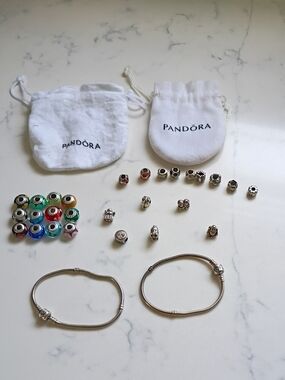 Pandora  Silver Bracelets with Multicolor Glass Charm Set